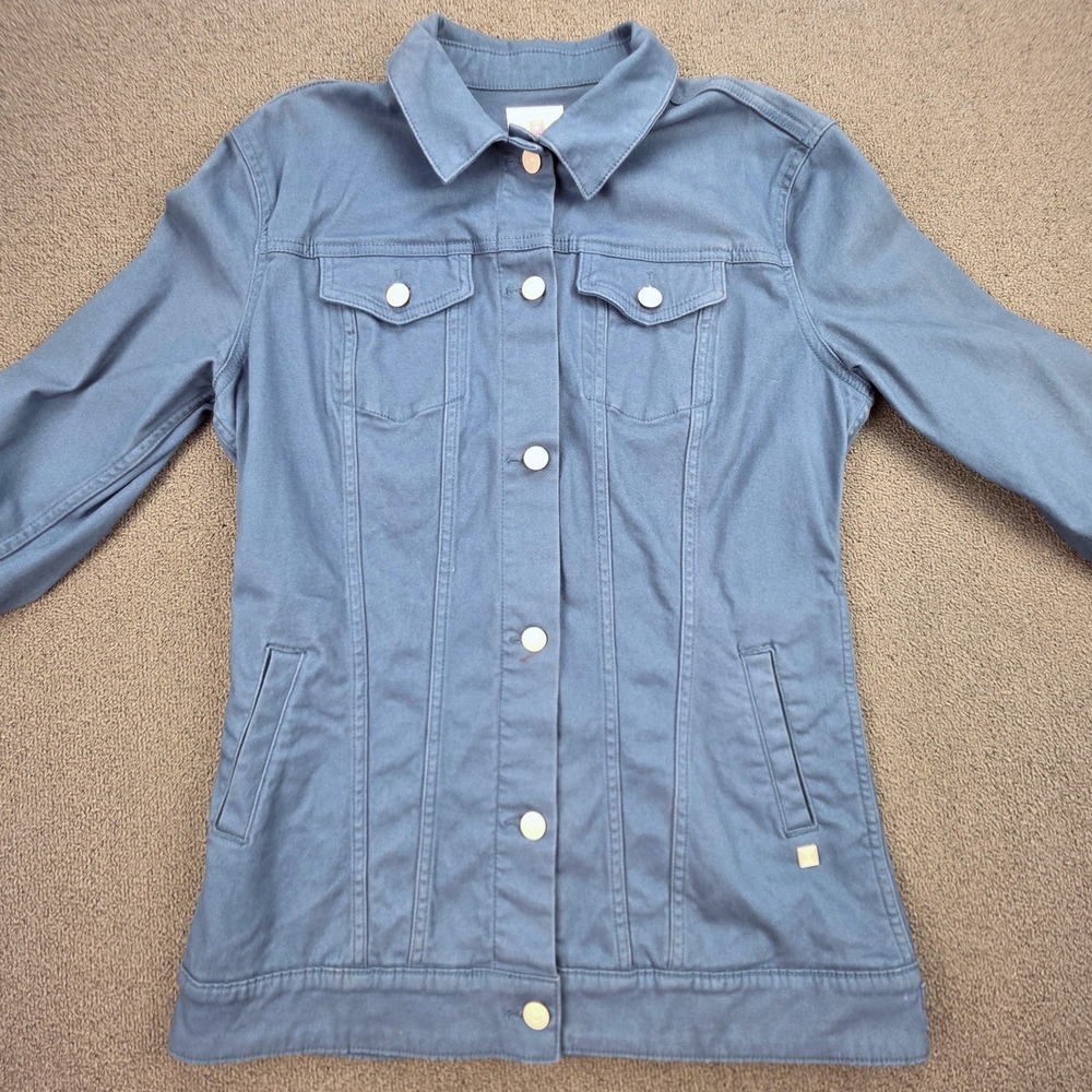 LuLaRoe Jaxon Denim Jacket Women Blue Gray Casual Stretch Button Front Medium - Picture 2 of 6